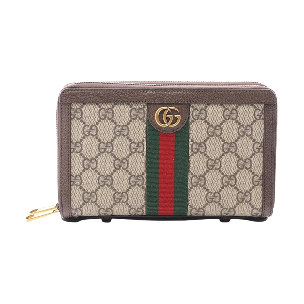 Gucci Vintage Women's Brown Pre-Owned Ophidia Gg Supreme Zip Around Wallet