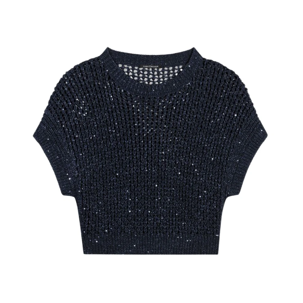 LUISA CERANO Ajour-Optik Pullover met Pailletten Blue Dames