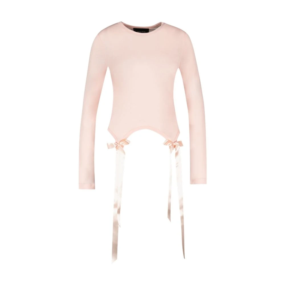 Simone Rocha Pink Long Sleeve T-Shirts, Female, Xs, Bow Tail Easy Long Sleeve T-Shirt