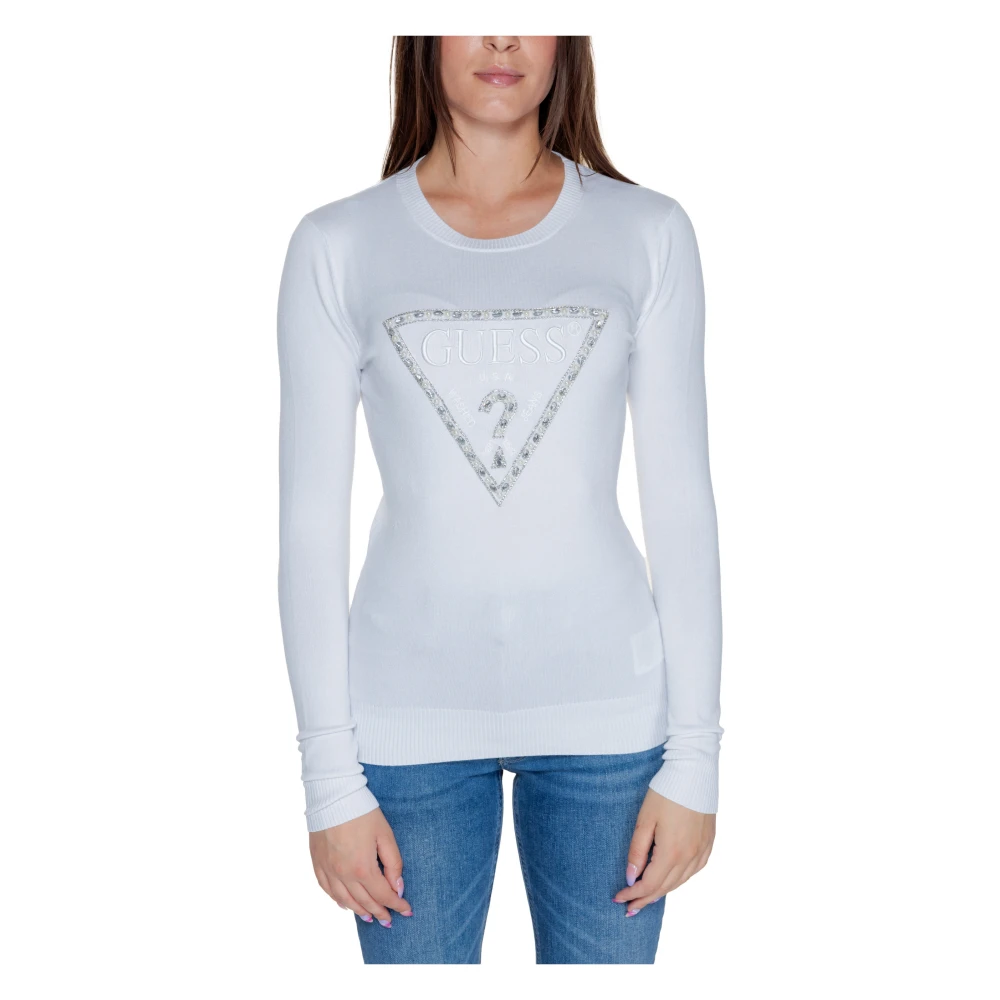 Guess Triangle Logo Dames Top Herfst Winter Collectie White Dames