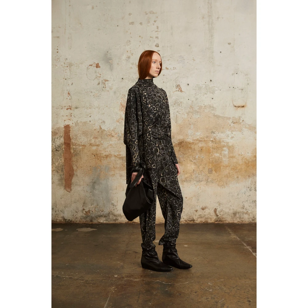 Cortana Zijden bedrukte stretchbroek met elastische taille Black Dames