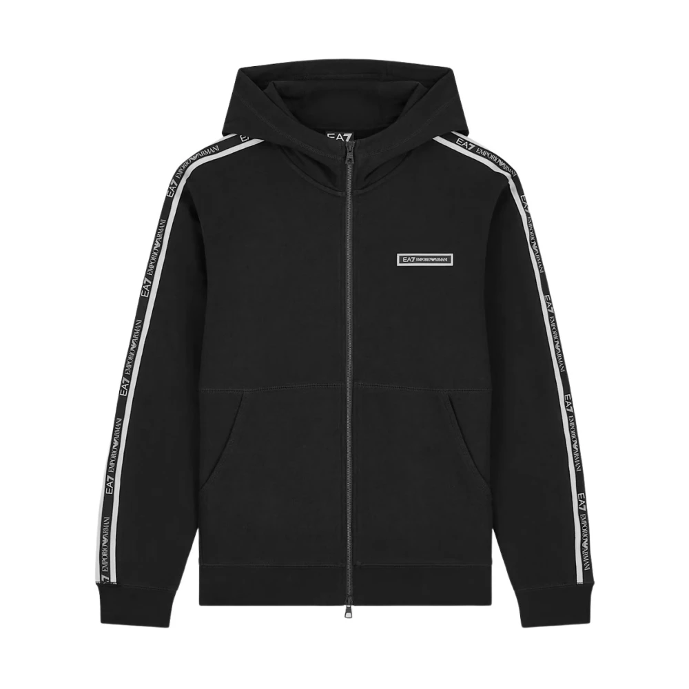 Emporio Armani Ea7 , Zip-Throughs, Male, Black, L, Felpa Logo Series Con Cappuccio E Zip In Cotone - Image 1