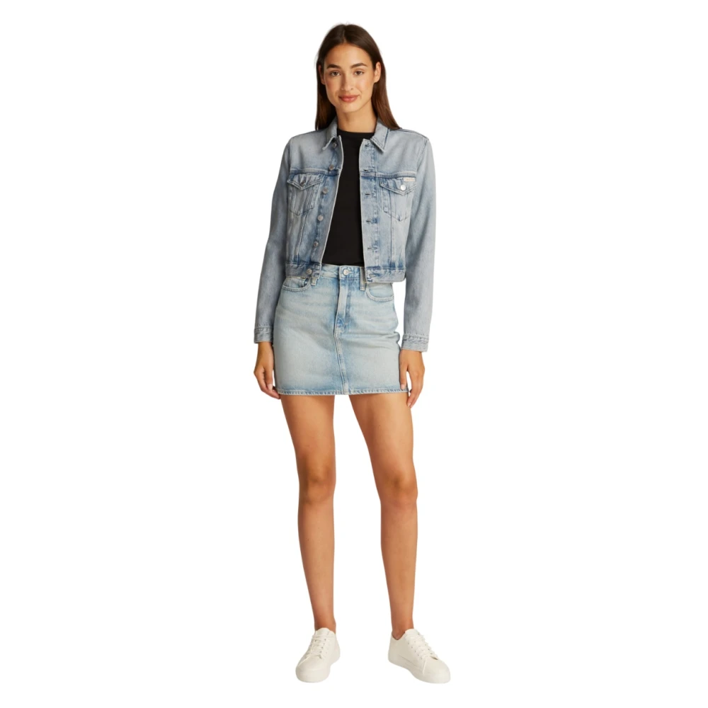 Calvin Klein Blauwe Denim Jas Rechte Snit Blue Dames