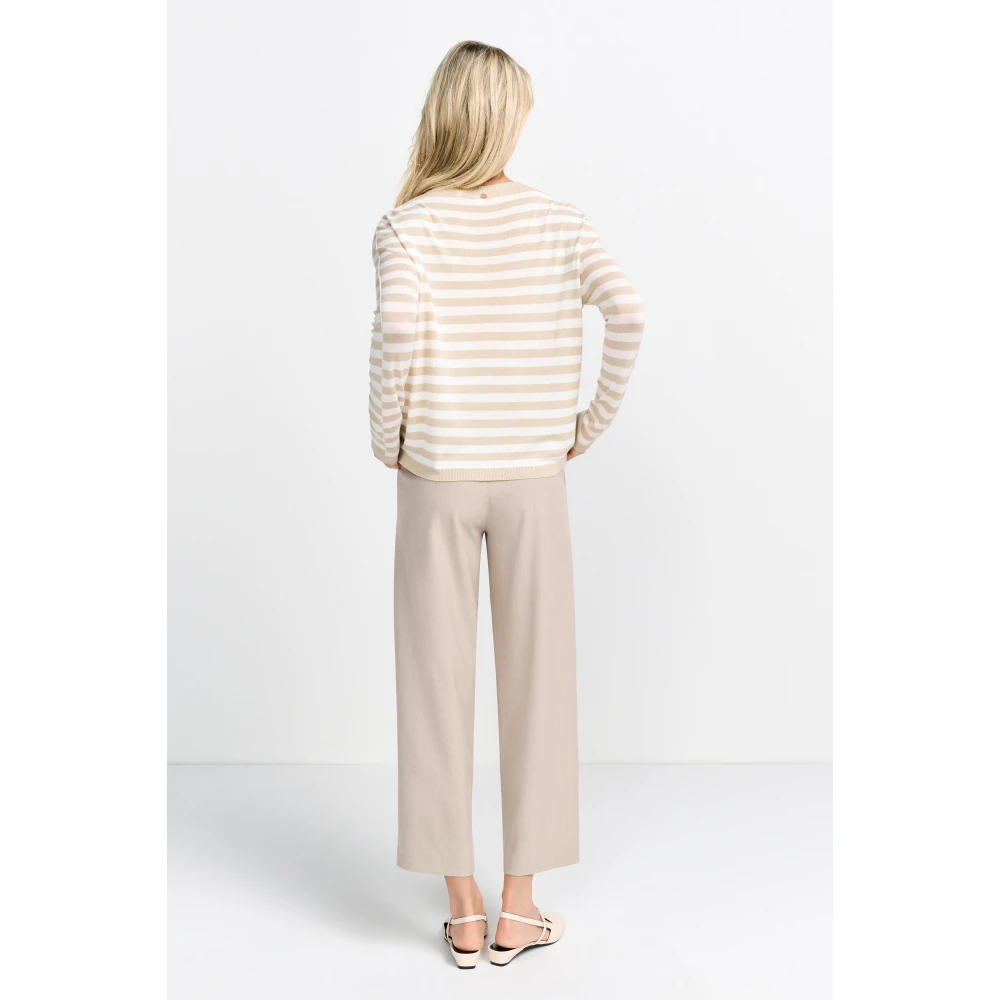 Rich & Royal Gestreepte Crew Neck Lichtgewicht Top Beige Dames