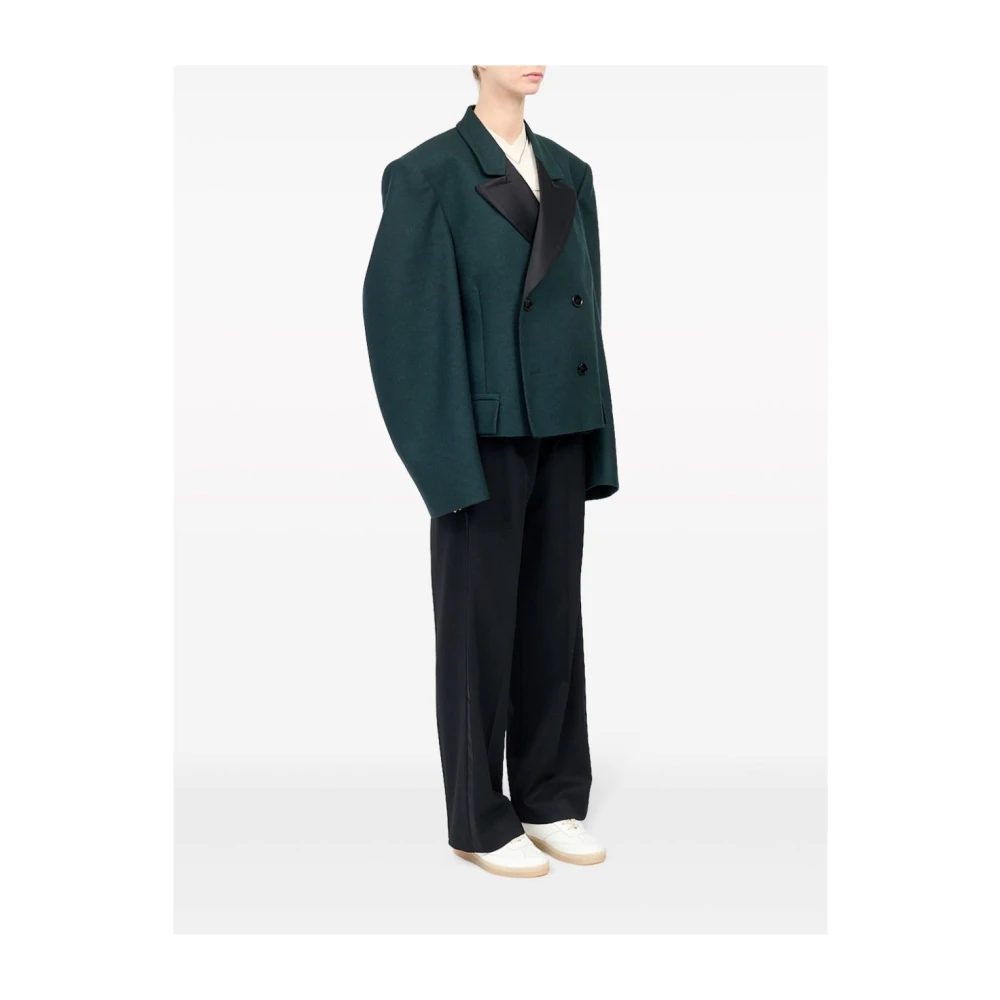 MM6 Maison Margiela Groene wollen blend dubbelrijdige jas Green Dames