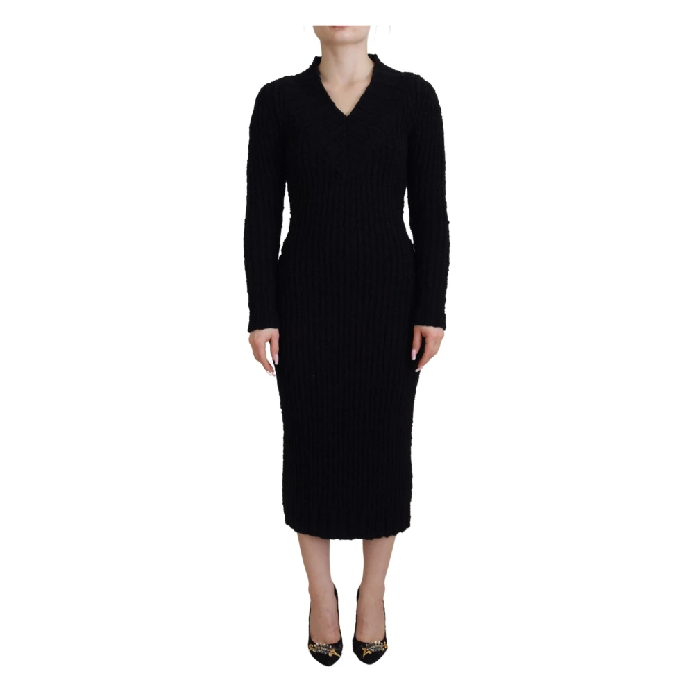 Dolce & Gabbana Women's Black Knitted Dresses, L, Wool Knitted Sheath Jumper Dress