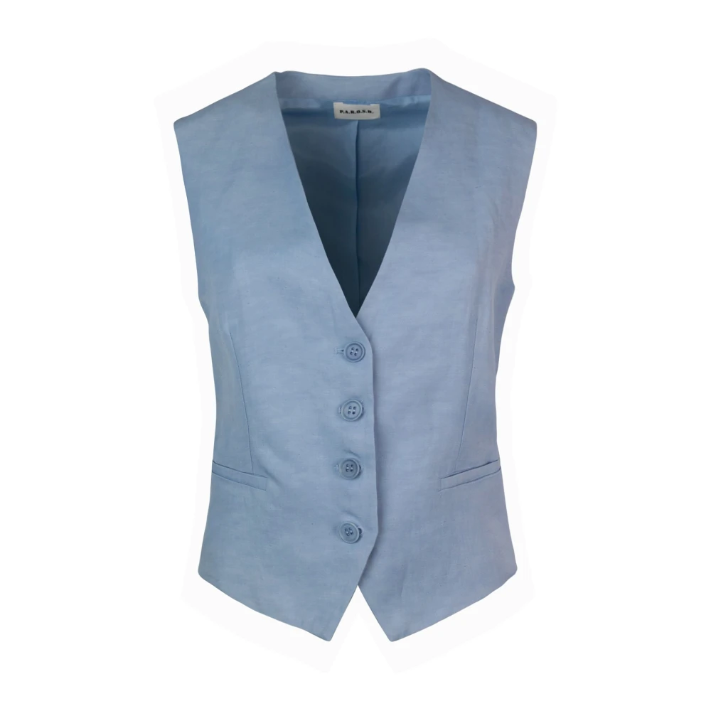 P.a.r.o.s.h. Blå Linne Gilet Knappjacka Blue, Dam