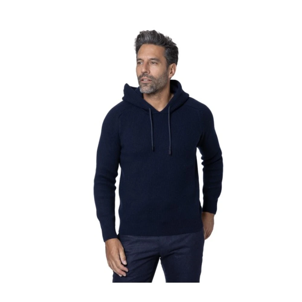Gran Sasso Navy Cashmere Hoodie Blue Heren
