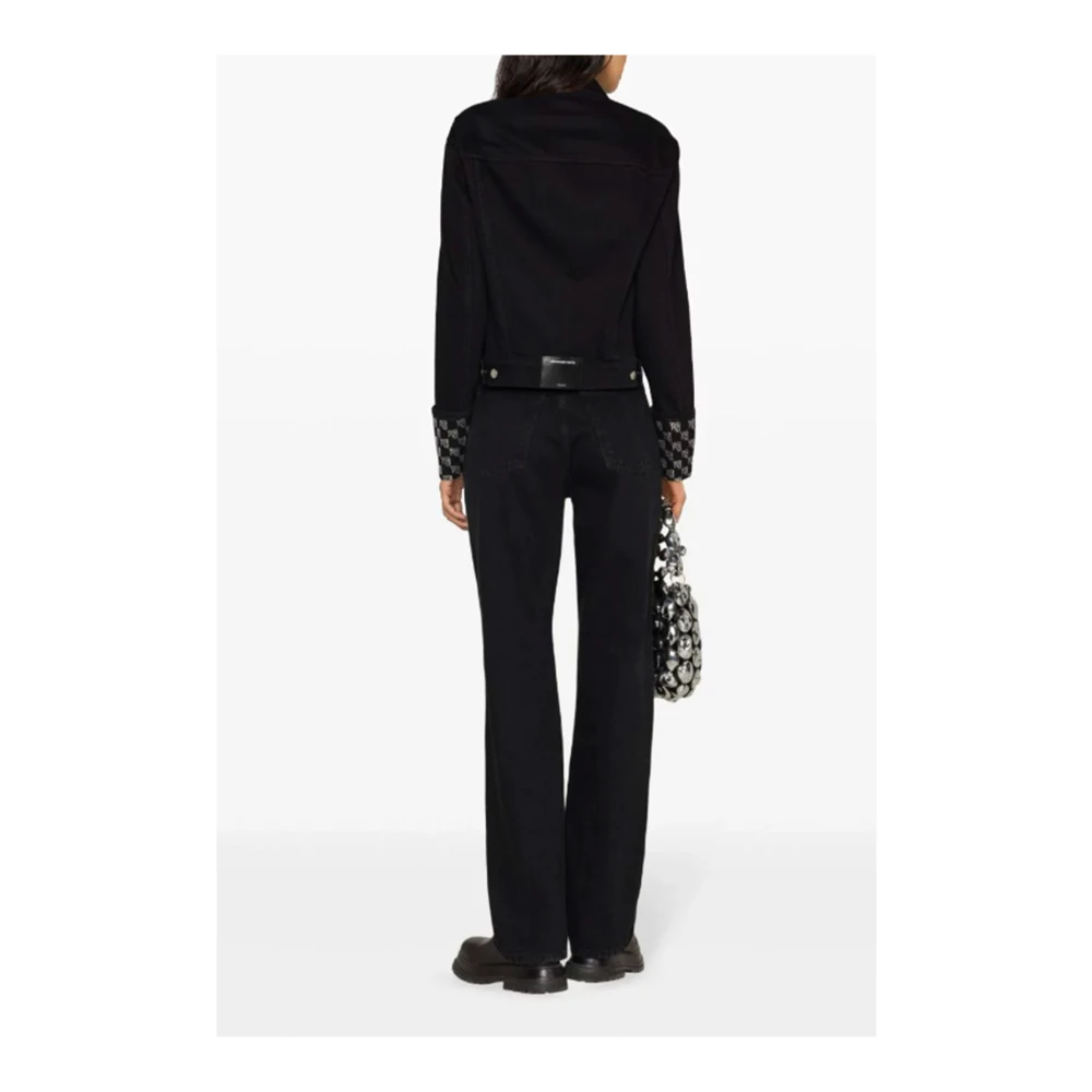 alexander wang Zwarte Katoenen Denim Jas Strass Decoratie Black Dames