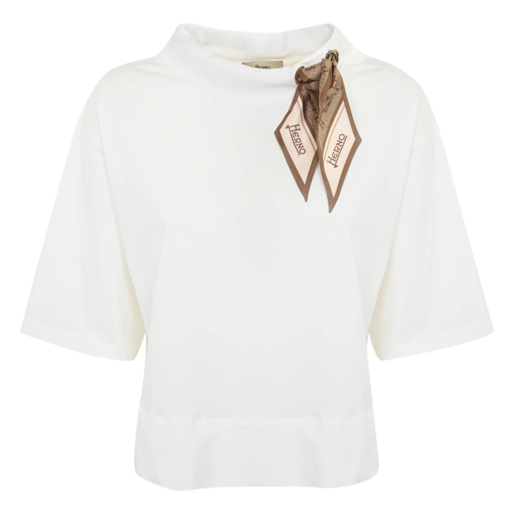 Herno Witte katoenen T-shirt met jacquard sjaal White Dames