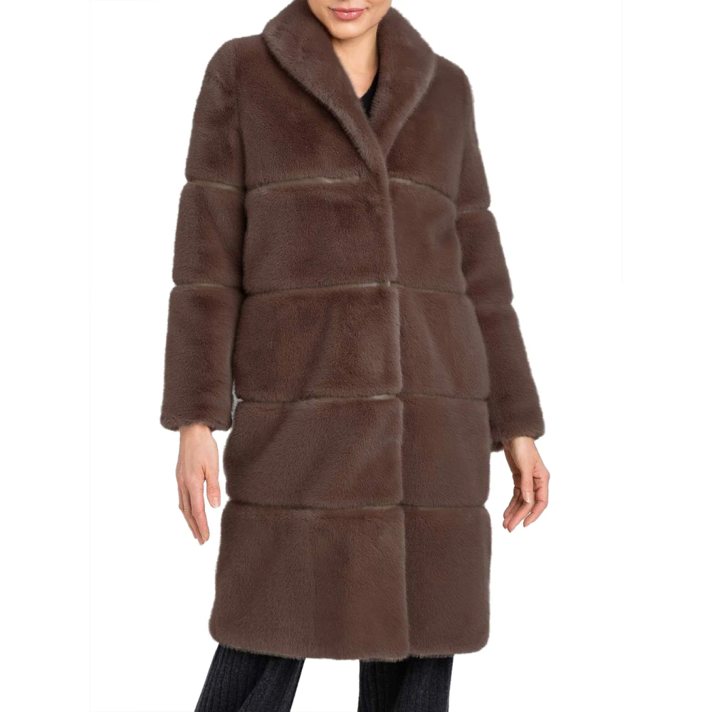 Twinset Jas met imitatiebont en horizontale inzetstukken Brown Dames