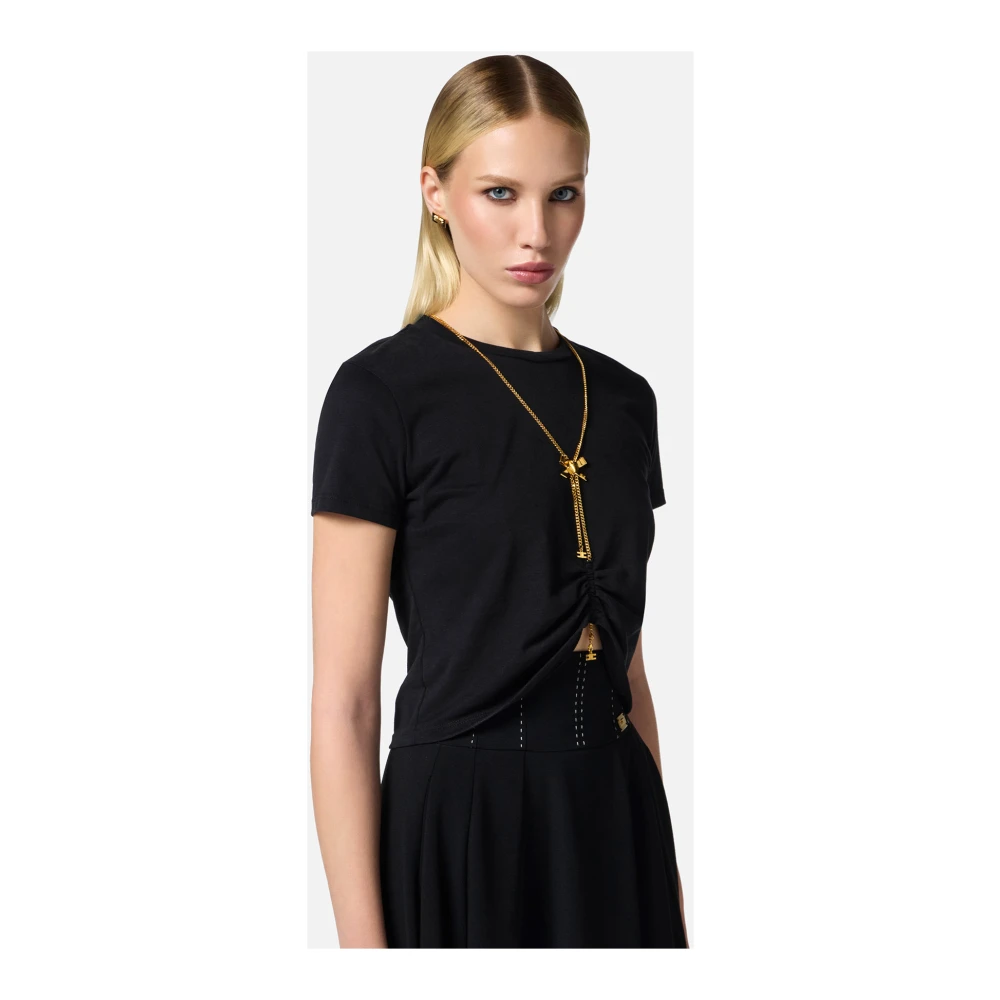 Elisabetta Franchi Zwarte Korte Katoenen Trui Black Dames
