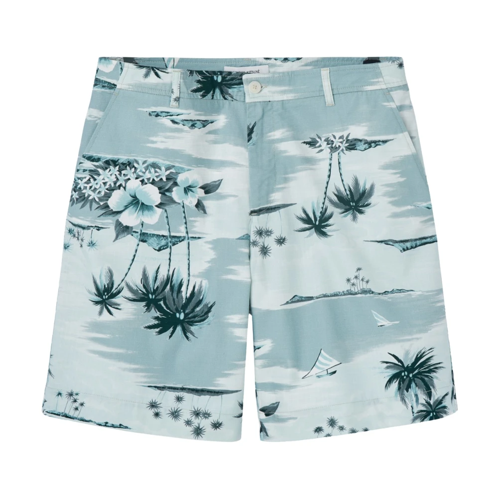 Maison Kitsuné Blauwe Bedrukte Shorts Multicolor Heren