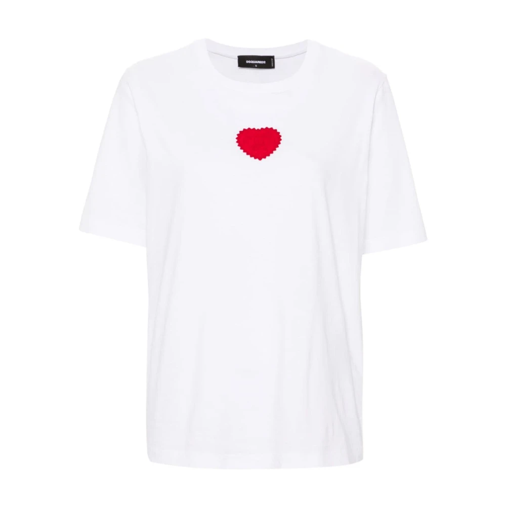 Dsquared2 Wit Katoenen T-shirt met Rood Logo White Dames