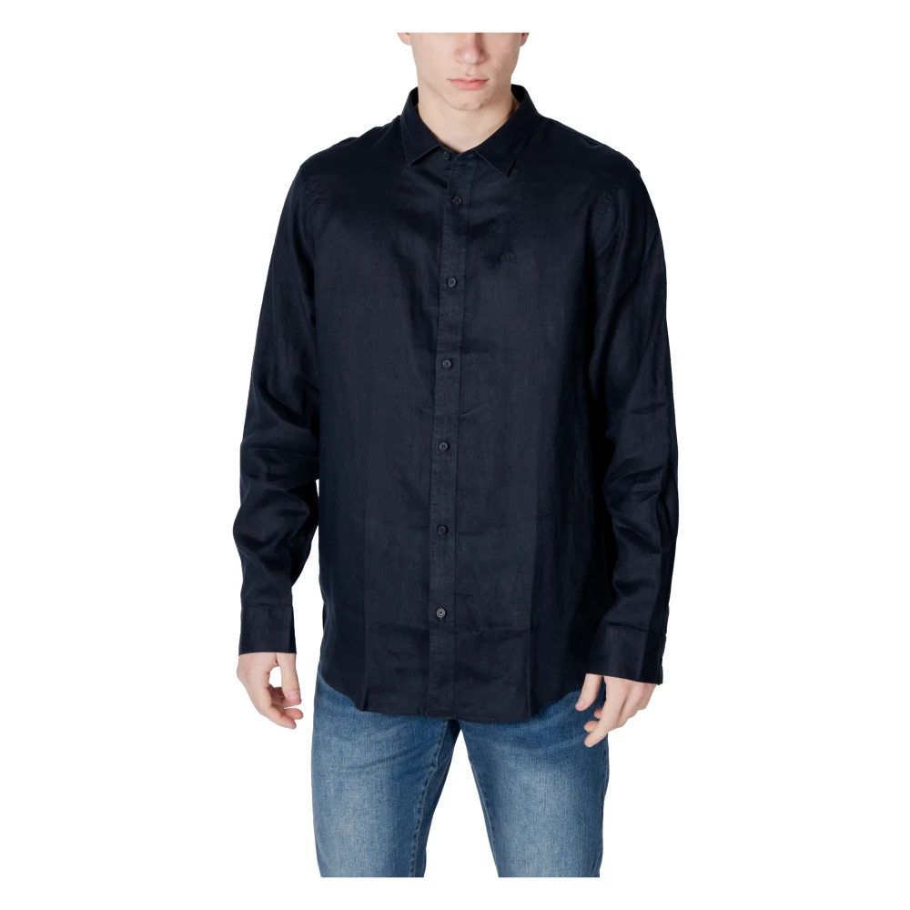 Armani Exchange Linnen Overhemd Lange Mouwen Lente Zomer Collectie Blue Heren