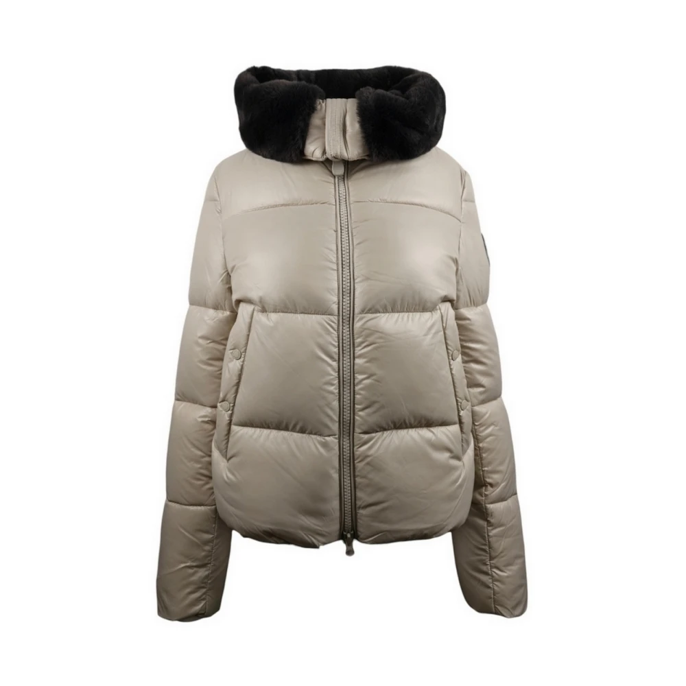Save The Duck Grijze Bomber Ivoor Gelakte Jas Gray Dames
