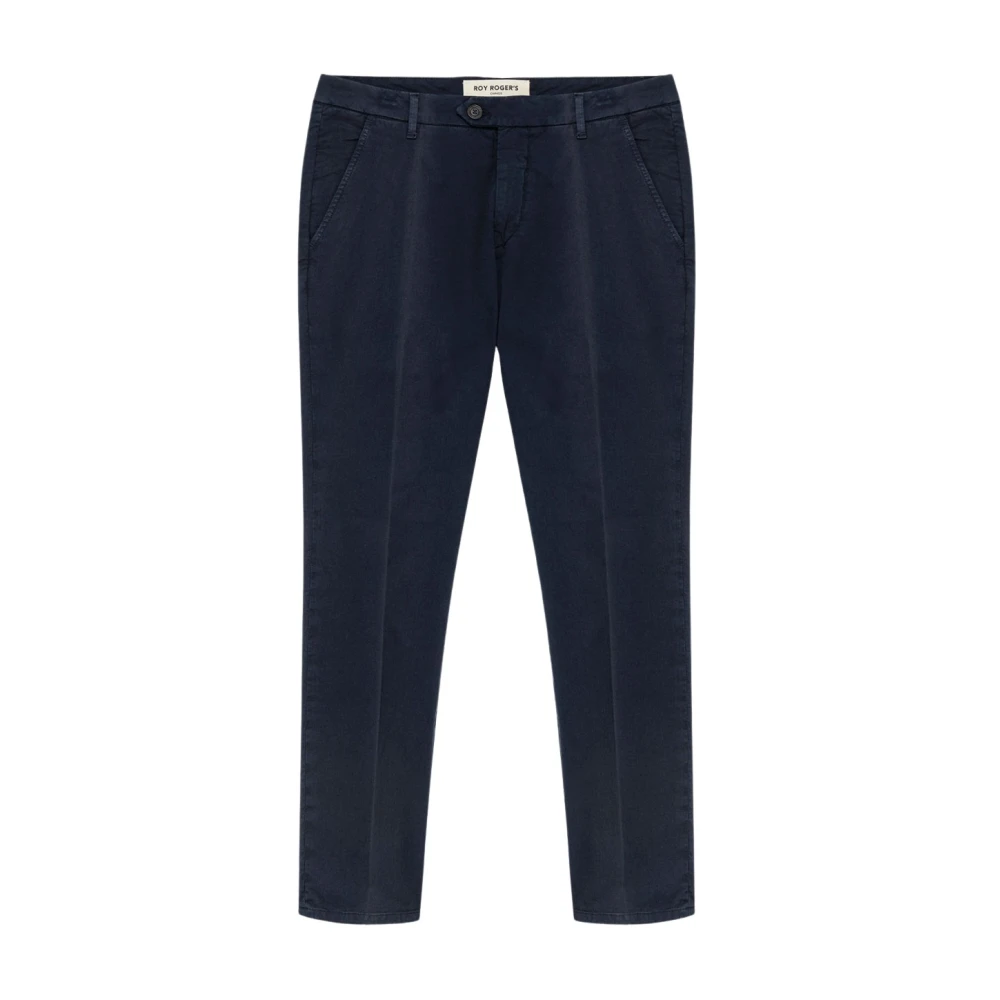 Roy Roger's Men's Blue Slim-Fit Trousers, W35, Stretch Gabardine Trousers