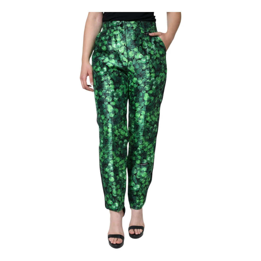 Dolce & Gabbana Women's Green Silk Satin Tapered Trousers - Tapered Trousers - L - Trousers