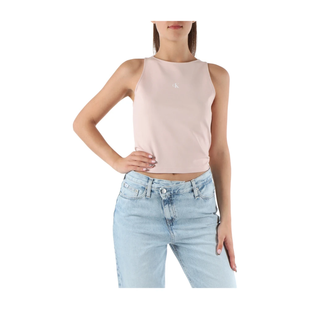 Calvin Klein Jeans Logo Print Lyocell Top Pink Dames