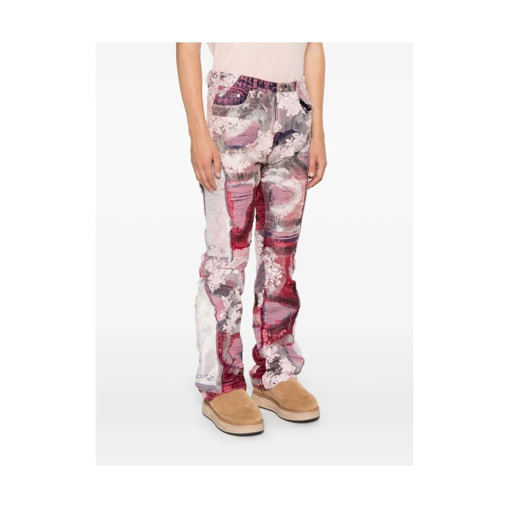 Who Decides War Patchwork Denim Jeans met Bloemendetails Multicolor Heren