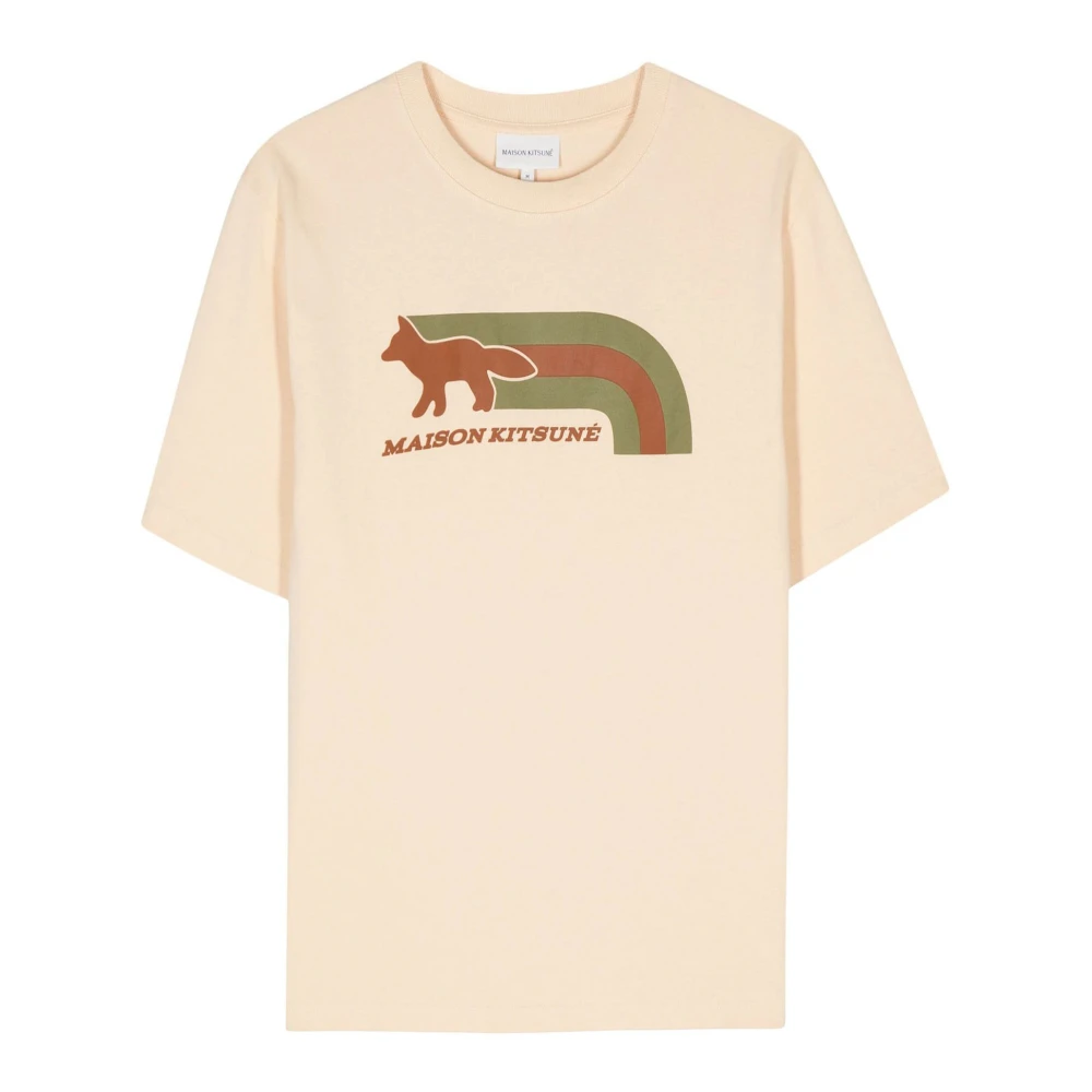 Maison Kitsuné Vos Motief Beige Katoenen T-shirt Beige Heren