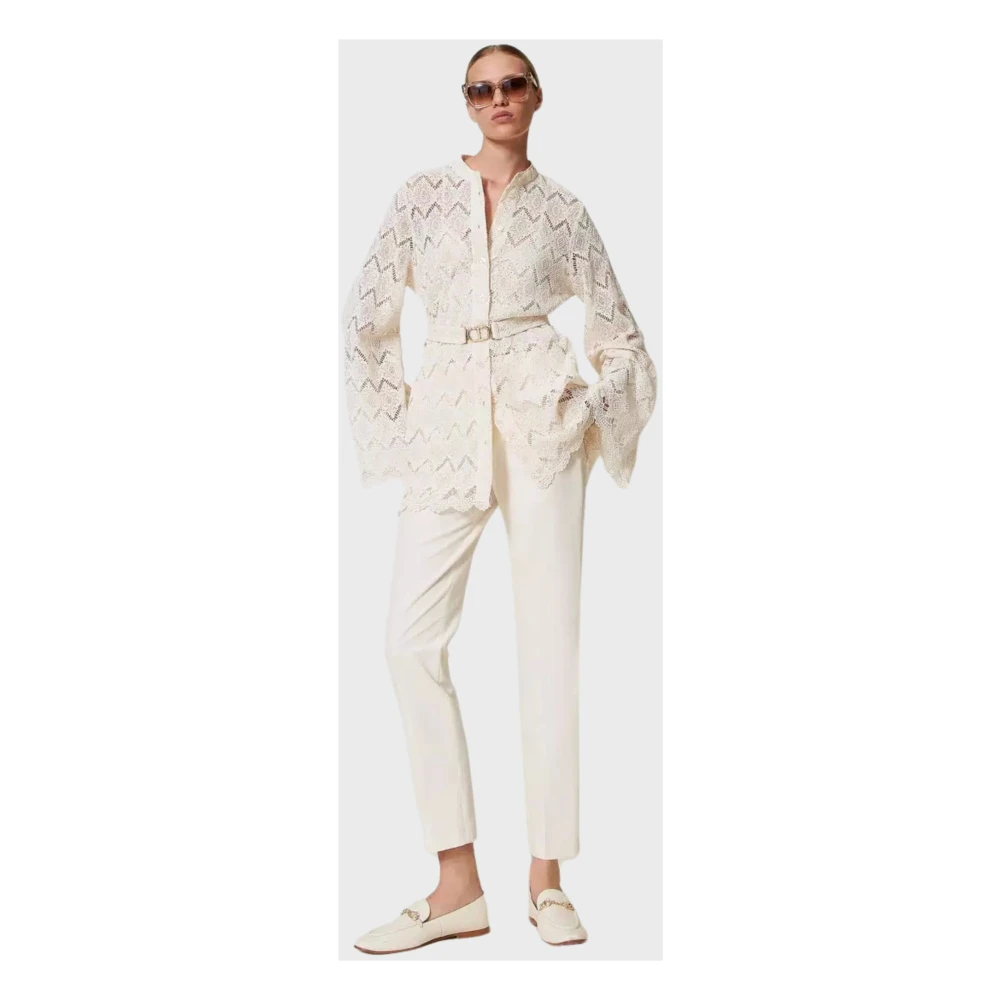 Twinset Rechte pijp katoenmix gabardine broek White Dames