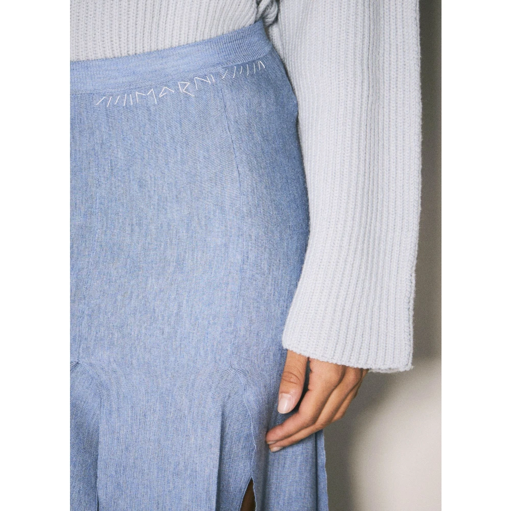 Marni Gebreide Midi Rok met Ruwe Splits Blue Dames