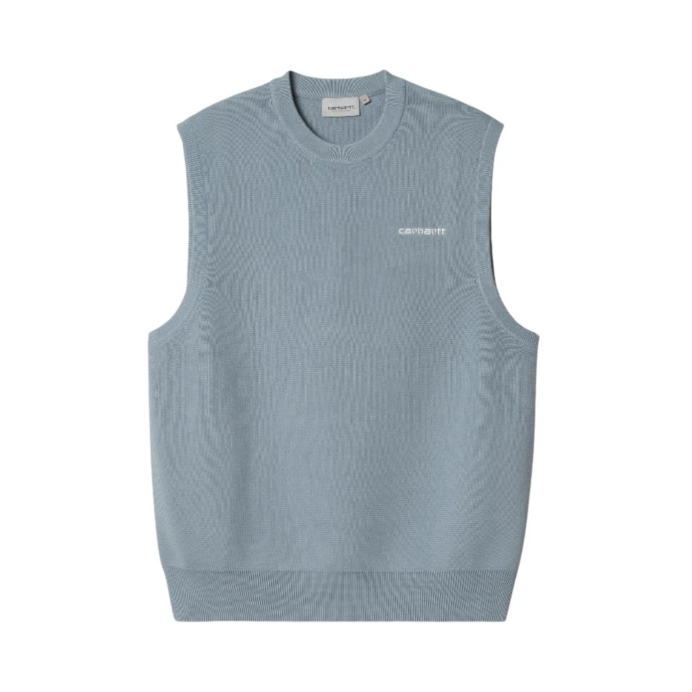 Carhartt Wip Men's Blue Embroidered Knit Vest - Sleeveless Jumpers - S - Knitwear