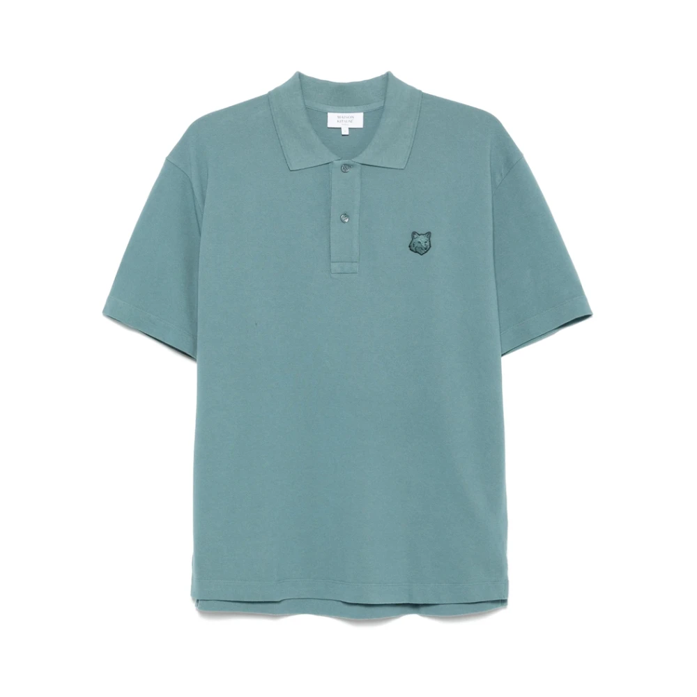Maison Kitsuné Blauwe Button-Up Sweater met Korte Mouwen Blue Heren
