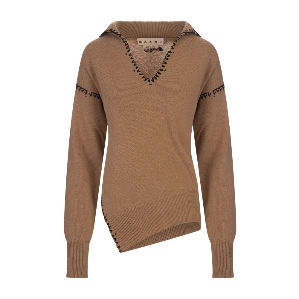 Marni Kameelwollen capuchontrui met contraststiksels Brown Dames