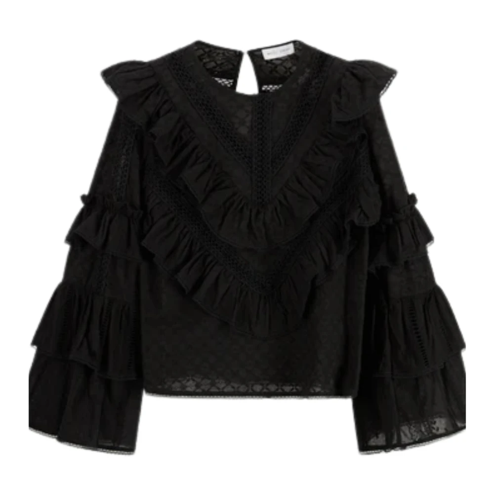 Weili Zheng Black Blouses, Female, L, Round-Neck Muslin Blouse