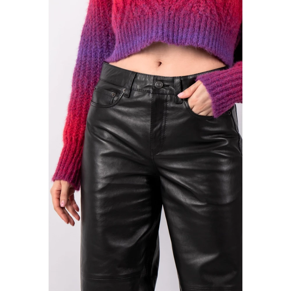 drykorn Zwarte leren broek Black Dames