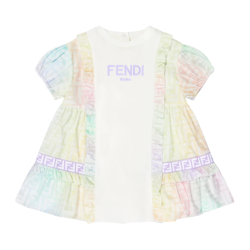 Fendi Girls White Dresses,, Logo Midi Dress Size 12 Y