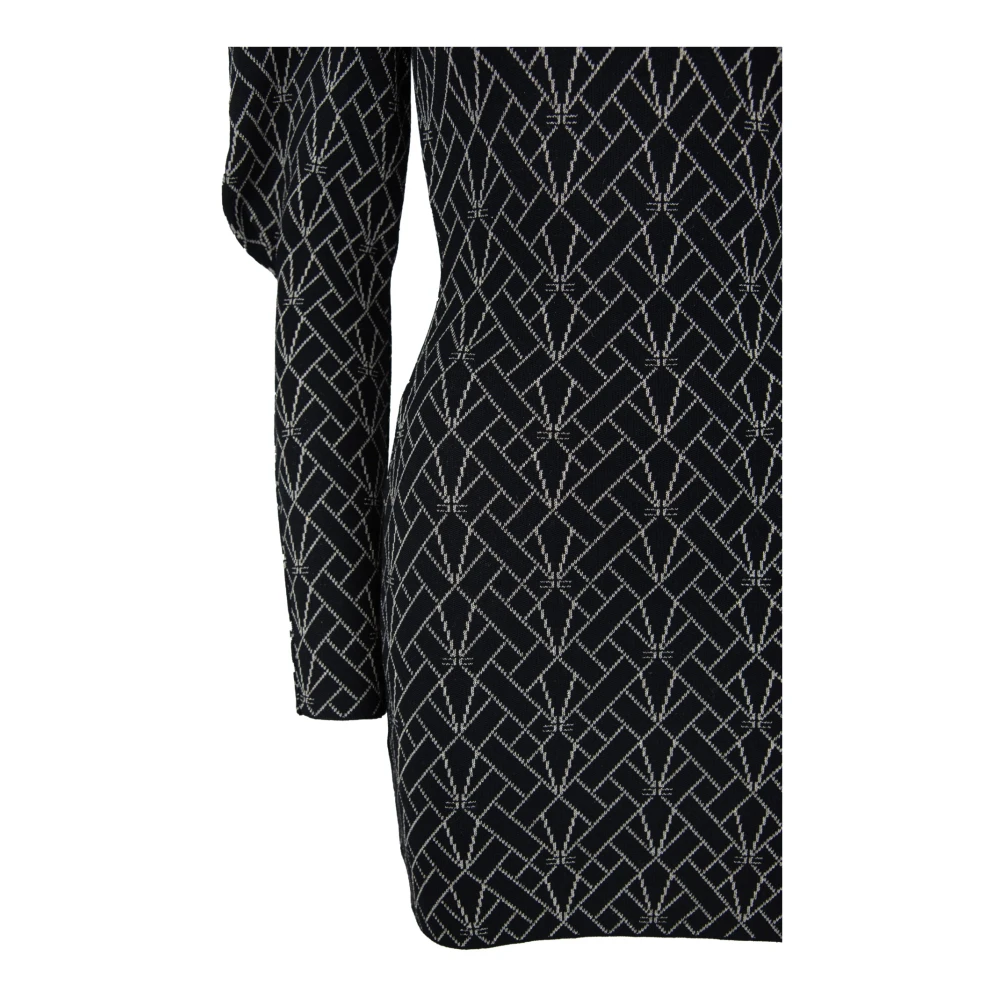 Elisabetta Franchi Korte jurk met hoge kraag Black Dames