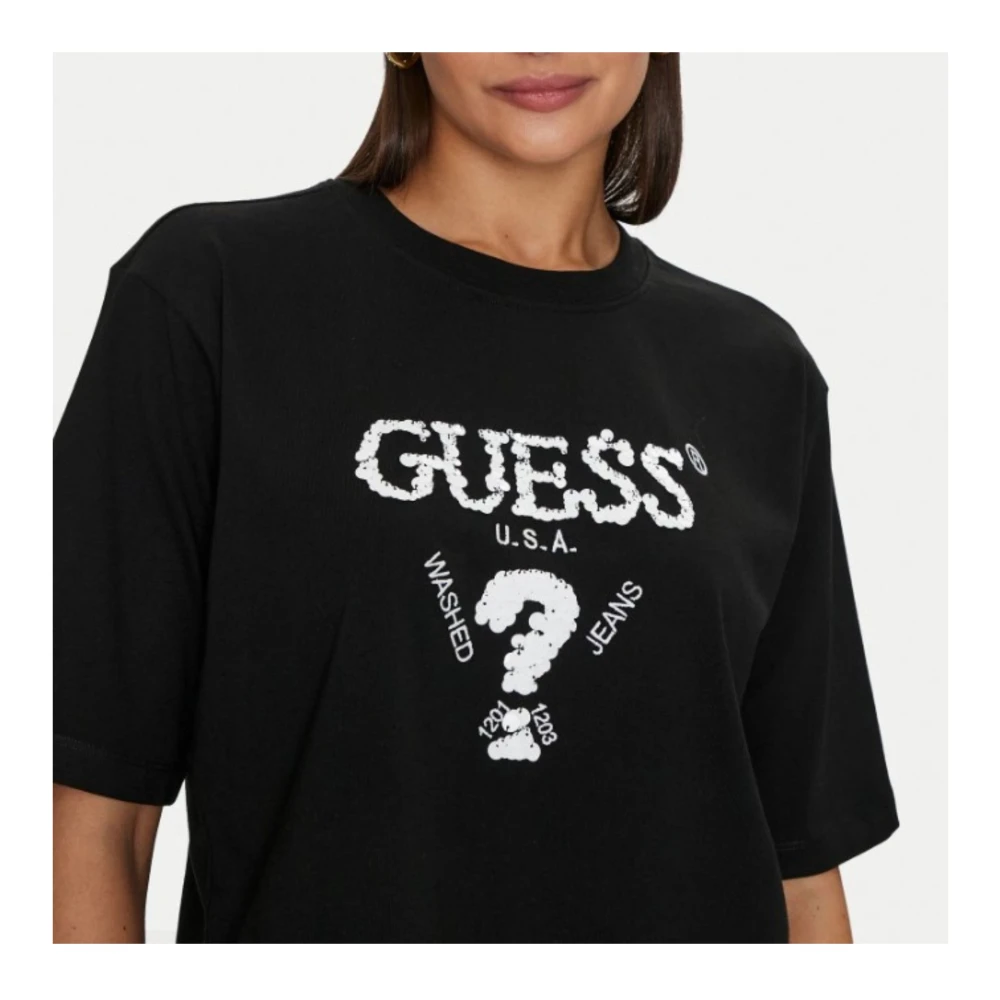 Guess Aurelie Boxy TEE Zwart Ronde Hals Black Dames