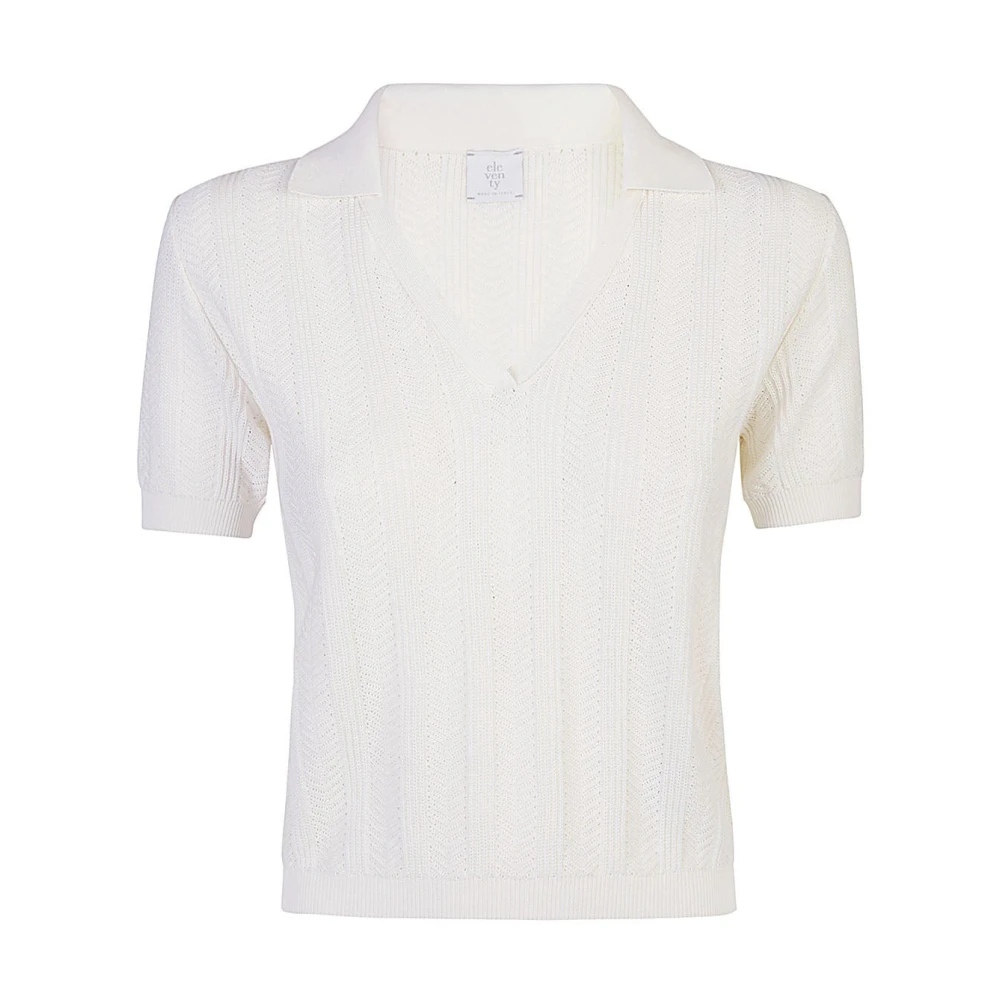 Eleventy Biologisch katoenen V-hals poloshirt White Dames