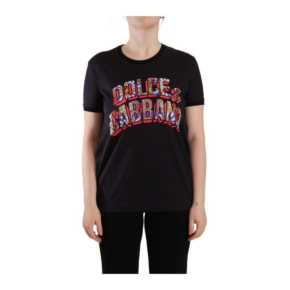 Dolce & Gabbana Women's Black Logo Tee Italian Style
