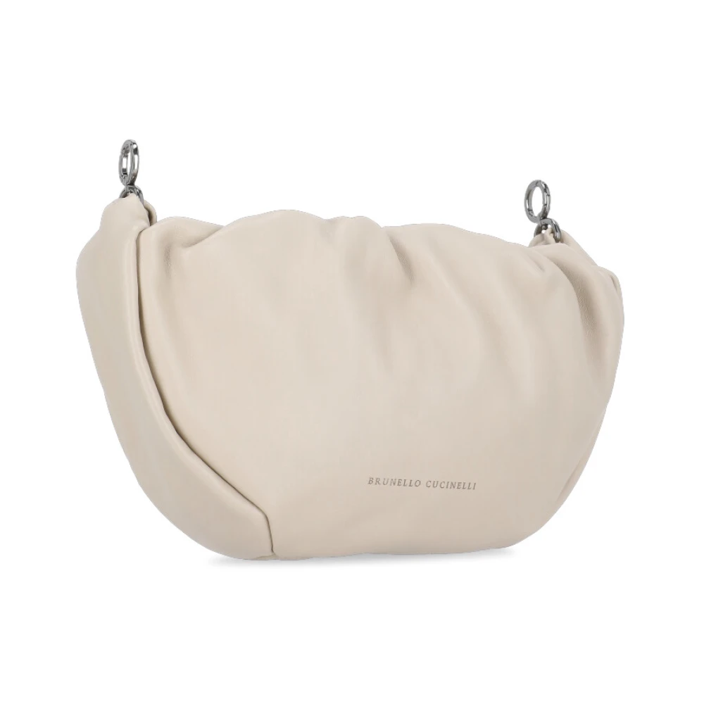 BRUNELLO CUCINELLI Beige leren schoudertas met logo Beige Dames