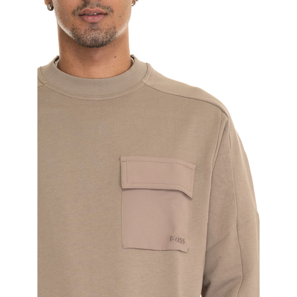 Boss Zak Cargo Crewneck Sweatshirt Beige Heren