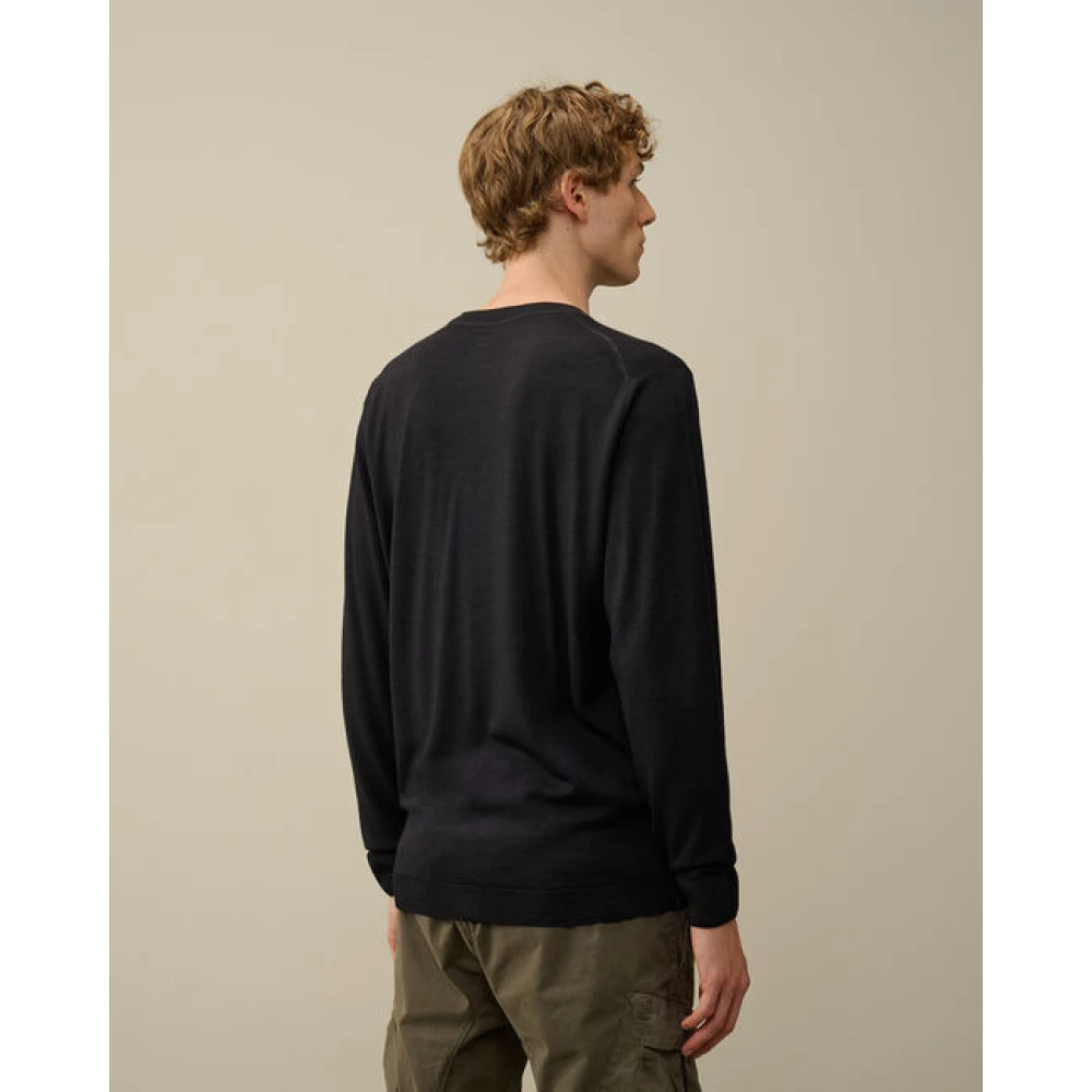 C.P. Company Merino Wol Logo Trui Blue Heren