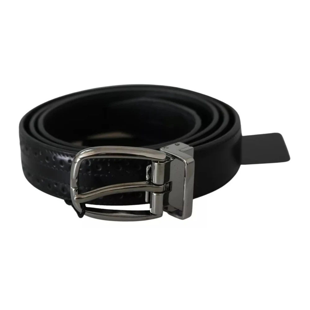 Dolce & Gabbana Klassieke Zilveren Leren Riem Black Heren