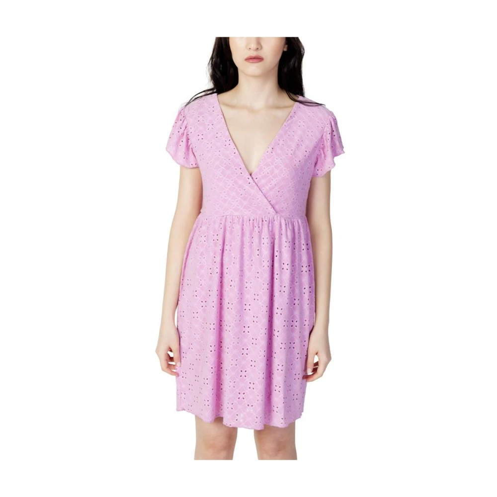 Jacqueline De Yong Women's Pink Multicolor Eyelet Mini Dress