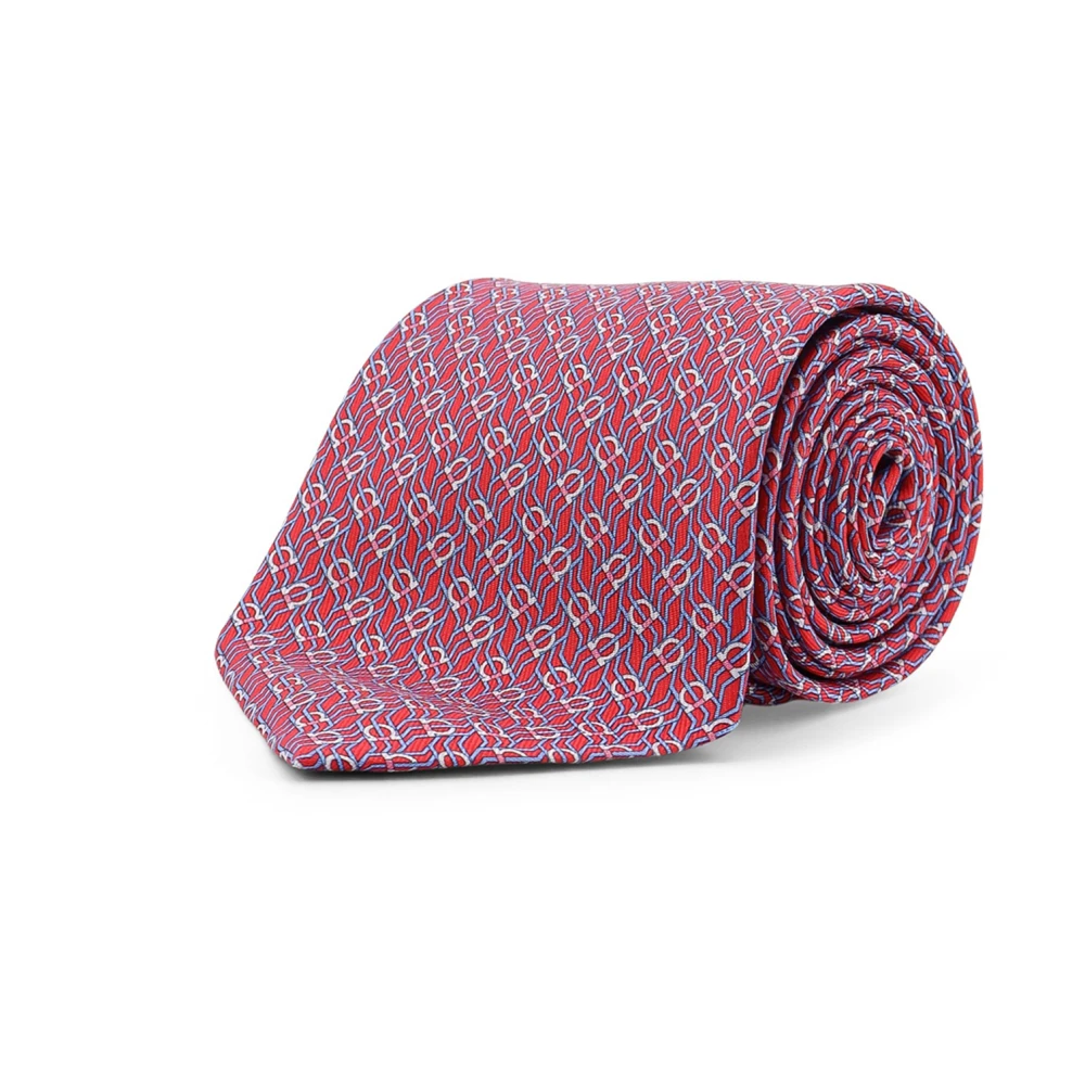 Ferragamo Men's Red Tetris Silk Tie Logo Detail