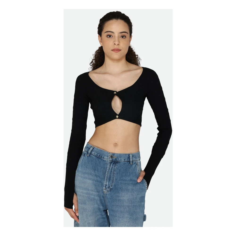 pinko Zwarte Crop Cardigan met Duimgat Black Dames