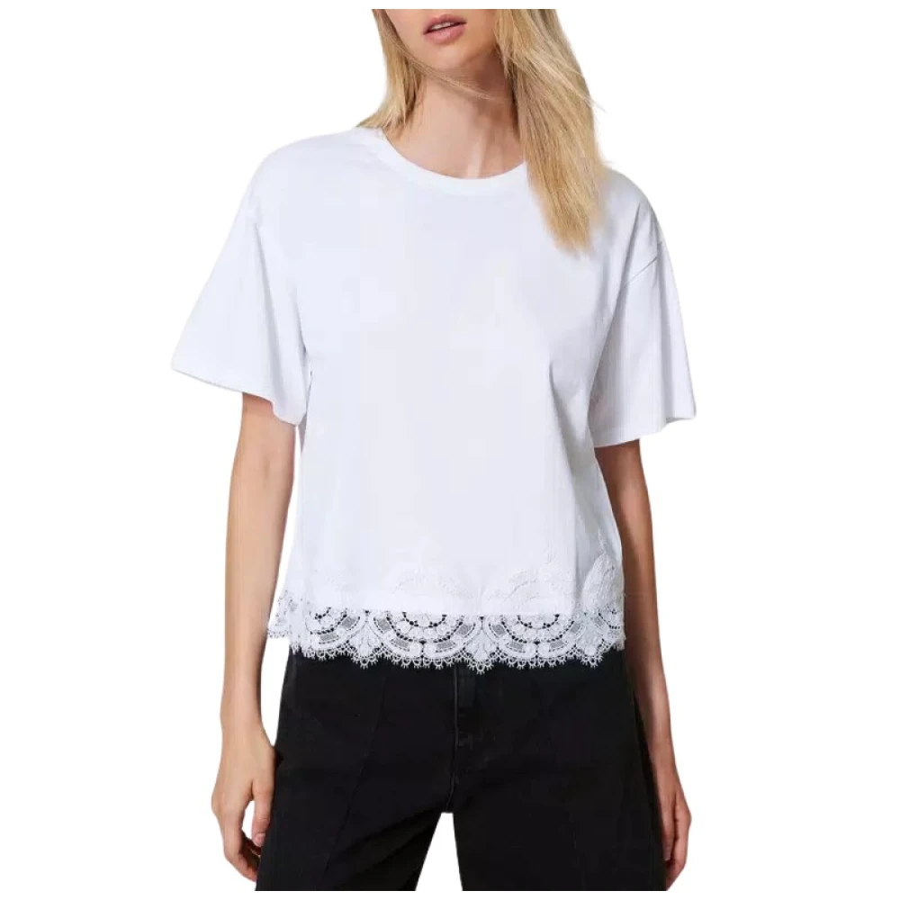 Twinset Kanten Cropped T-shirt White Dames