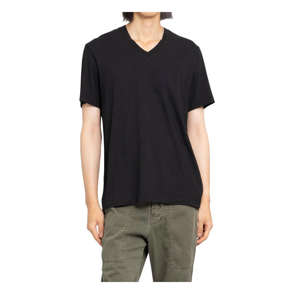 James Perse Zwarte V-hals T-shirt Korte Mouwen Black Heren