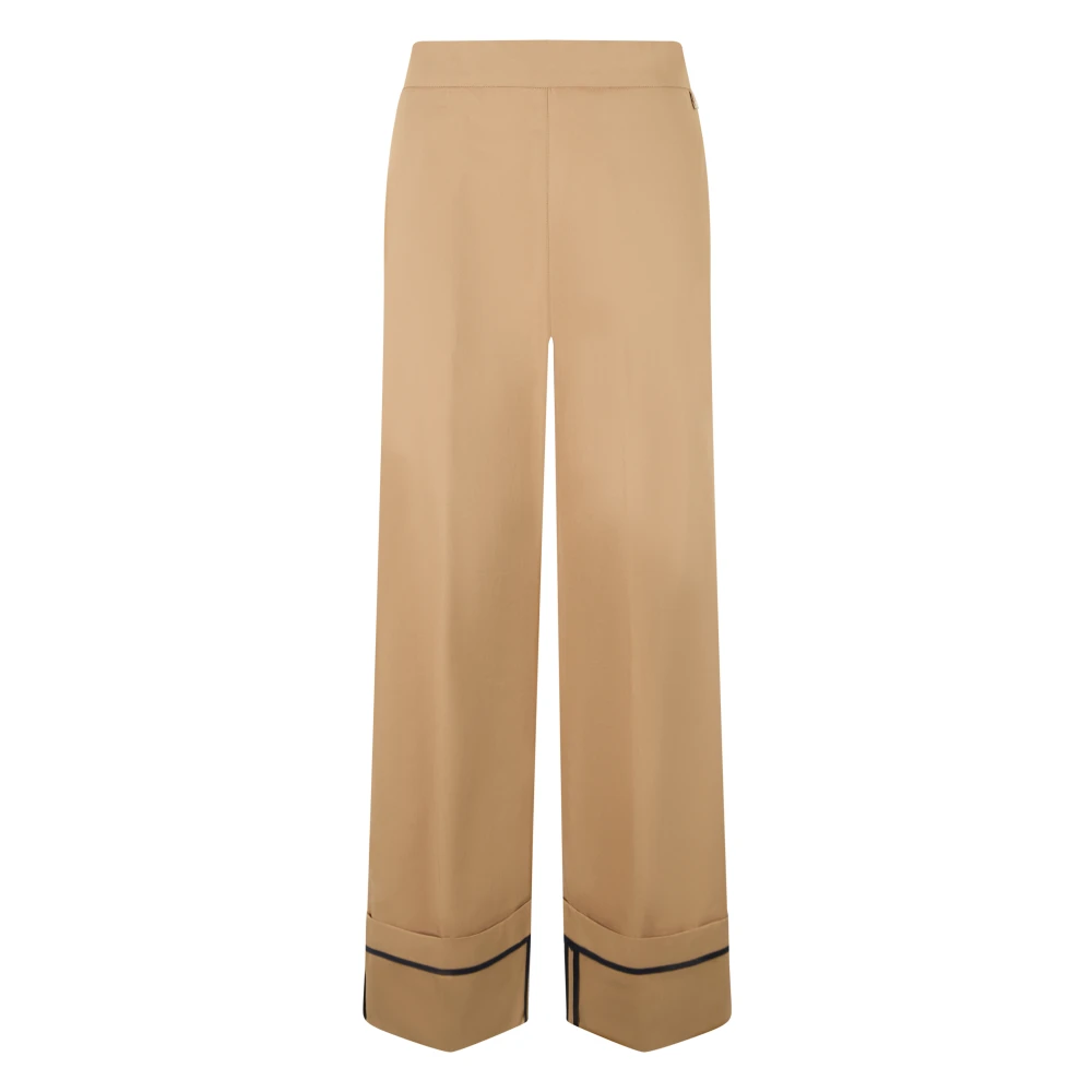 Herno Women's Beige Wide Leg Trousers With Hem - Wide Trousers - M - Trousers