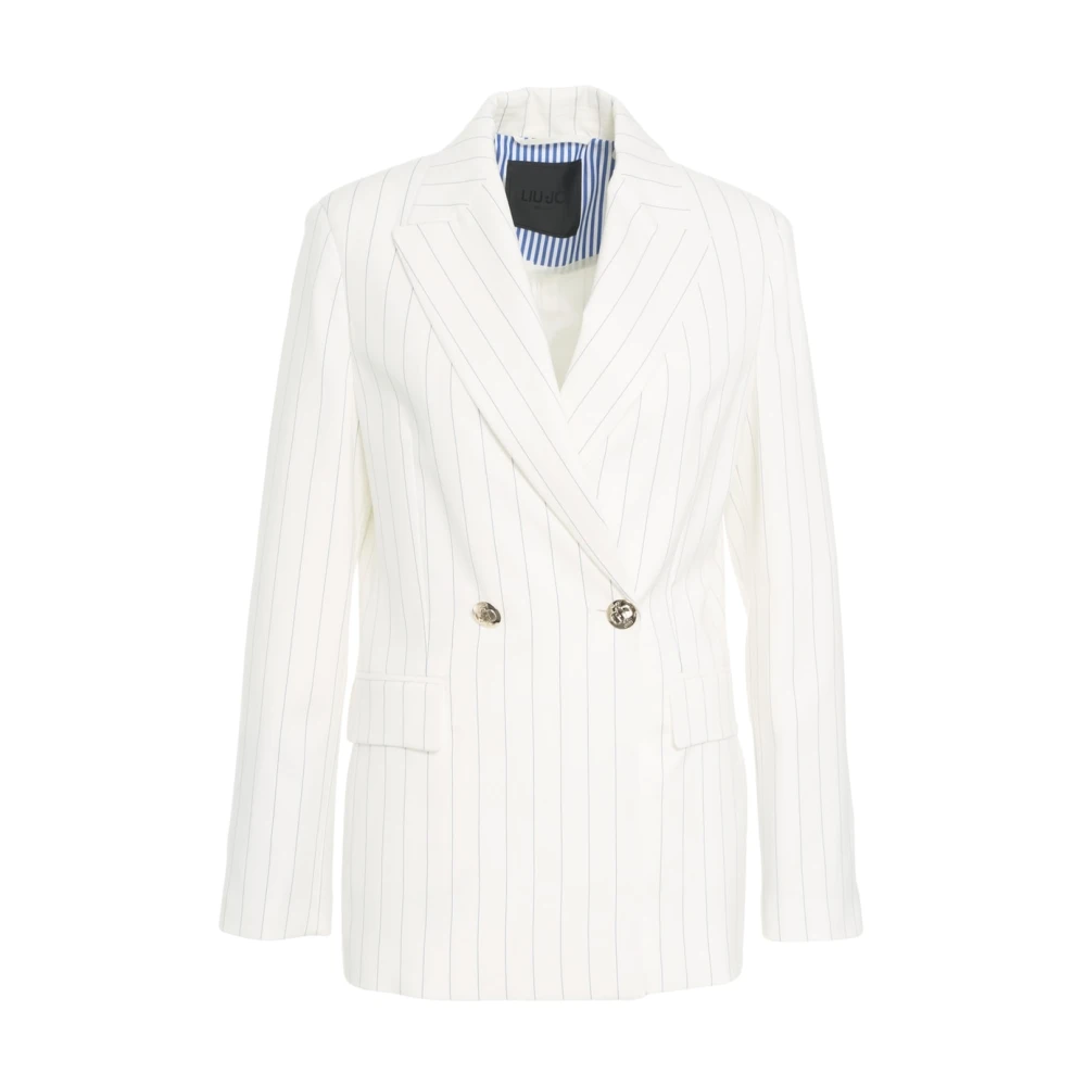 Liu Jo Vrouw Wit Gepatroneerde Double-Breasted Blazer Met Logo Details