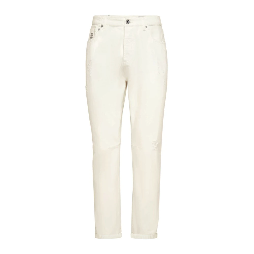 BRUNELLO CUCINELLI Witte Denim Broek met Gescheurde Details White Heren