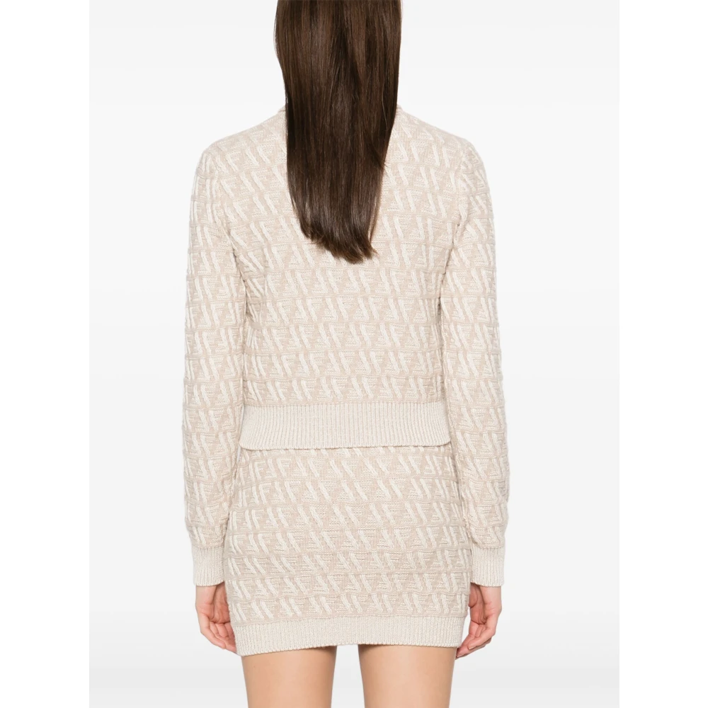 Fendi Witte Jacquard Sweater Geribbeld Hoge Col White Dames